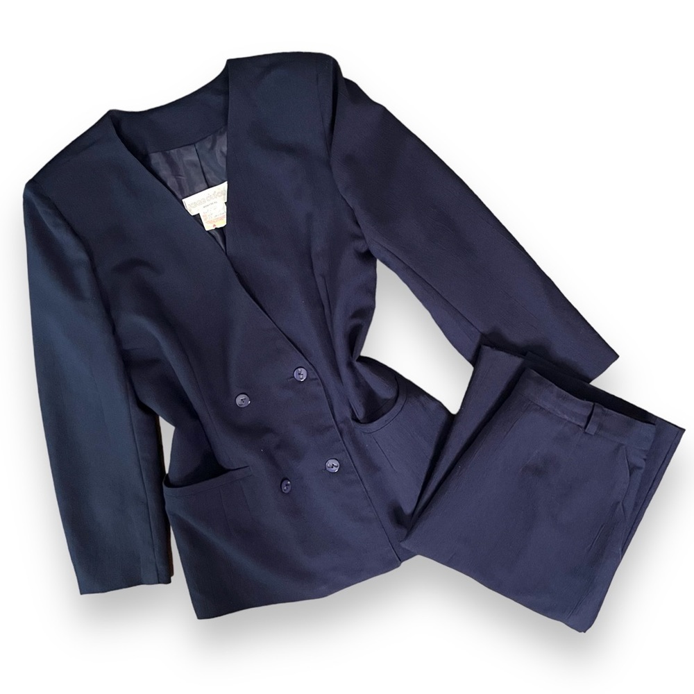 Navy Vintage 80s Ribbed Matching Blazer & Skirt Set